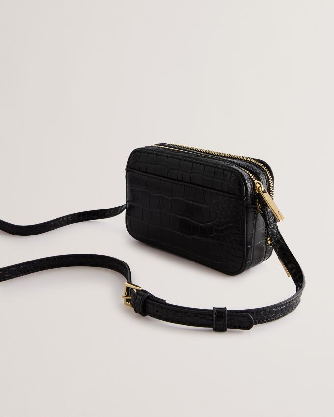 Sac Crossbody Ted Baker Croc Effect Mini Camera Noir Femme | JCR-97036950